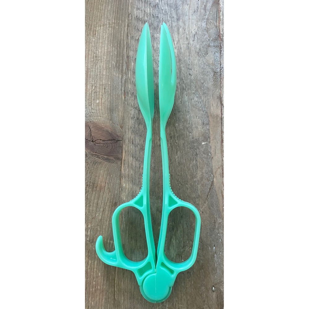 Vintage Tupperware Seafoam Green Salad Tongs Scissor Style Serving Spoons MCM
